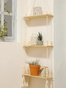 DecorBites™ Rustic Wooden Wall Shelf with Hanging Plant Storage