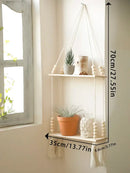 DecorBites™ Rustic Wooden Wall Shelf with Hanging Plant Storage