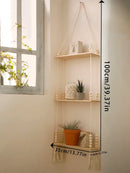 DecorBites™ Rustic Wooden Wall Shelf with Hanging Plant Storage