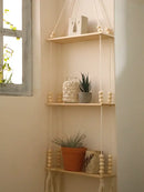 DecorBites™ Rustic Wooden Wall Shelf with Hanging Plant Storage