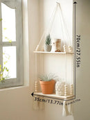 DecorBites™ Rustic Wooden Wall Shelf with Hanging Plant Storage