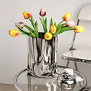 DecorBites™ Silver Ruffled Ceramic Flower Vase