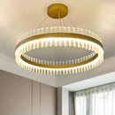 DecorBites™ Simplicity Gold LED Crystal Pendant Light - Ring Tri-Prism Design - Perfect for Living Room