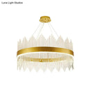 DecorBites™ Simplicity Gold LED Crystal Pendant Light - Ring Tri-Prism Design - Perfect for Living Room