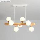 DecorBites™ Simplicity Opal Glass Globe Pendant Light - 7 Heads Island Chandelier in Wood for Dining Room