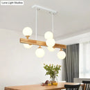 DecorBites™ Simplicity Opal Glass Globe Pendant Light - 7 Heads Island Chandelier in Wood for Dining Room