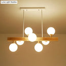 DecorBites™ Simplicity Opal Glass Globe Pendant Light - 7 Heads Island Chandelier in Wood for Dining Room