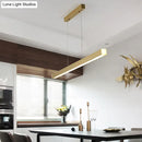 DecorBites™ Sleek Brass Island Lamp: Simplicity Pole-Shaped LED Suspension Lighting for Acrylic Dining Rooms