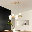 DecorBites™ Sleek Wooden LED Ceiling Light: Linear Dining Room Island Chandelier with Cream Glass Shade