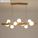 DecorBites™ Sleek Wooden LED Ceiling Light: Linear Dining Room Island Chandelier with Cream Glass Shade