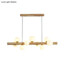 DecorBites™ Sleek Wooden LED Ceiling Light: Linear Dining Room Island Chandelier with Cream Glass Shade