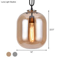 DecorBites™ Smoke Gray/Cognac Glass Industrial Ceiling Pendant Lamp - 1 Head, 10"/14" Wide