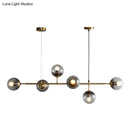 DecorBites™ Smoke Grey Glass Island Pendant Light - Nordic Style with 6 Bulbs and Brass Finish - Ideal for Restaurants