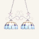 DecorBites™ Stunning Tiffany-Style Island Pendant Light - Domed Stainless Glass, 2 Lights - Black/Blue/White - Ideal for Dining Room