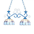DecorBites™ Stunning Tiffany-Style Island Pendant Light - Domed Stainless Glass, 2 Lights - Black/Blue/White - Ideal for Dining Room