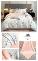Pastel floral satin silk duvet cover set bedroom bedding
