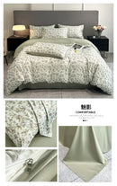 Pastel floral satin silk duvet cover set bedroom bedding