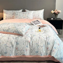 Pastel floral satin silk duvet cover set bedroom bedding