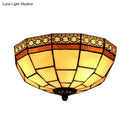 DecorBites™ Tiffany 2-Light Beige Flush Mount Ceiling Light with Art Glass Dome Shade for Bedroom