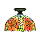 DecorBites™ Tiffany 2-Light Domed Semi Flush Mount Ceiling Light with Sunflower Pattern in Brass/Bronze - Bedroom Lighting