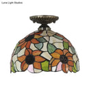 DecorBites™ Tiffany 2-Light Domed Semi Flush Mount Ceiling Light with Sunflower Pattern in Brass/Bronze - Bedroom Lighting