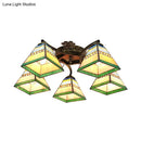 DecorBites™ Tiffany Stained Glass Ceiling Light with 5 Scalloped Heads in Antique Bronze - Perfect for Bedroom