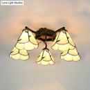 DecorBites™ Tiffany Stained Glass Ceiling Light with 5 Scalloped Heads in Antique Bronze - Perfect for Bedroom