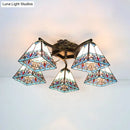 DecorBites™ Tiffany Stained Glass Ceiling Light with 5 Scalloped Heads in Antique Bronze - Perfect for Bedroom