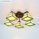 DecorBites™ Tiffany Stained Glass Ceiling Light with 5 Scalloped Heads in Antique Bronze - Perfect for Bedroom