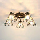 DecorBites™ Tiffany Stained Glass Ceiling Light with 5 Scalloped Heads in Antique Bronze - Perfect for Bedroom