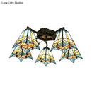 DecorBites™ Tiffany Stained Glass Ceiling Light with 5 Scalloped Heads in Antique Bronze - Perfect for Bedroom