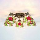 DecorBites™ Tiffany Stained Glass Ceiling Light with 5 Scalloped Heads in Antique Bronze - Perfect for Bedroom