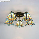 DecorBites™ Tiffany Stained Glass Ceiling Light with 5 Scalloped Heads in Antique Bronze - Perfect for Bedroom
