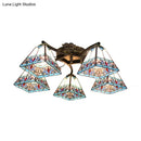 DecorBites™ Tiffany Stained Glass Ceiling Light with 5 Scalloped Heads in Antique Bronze - Perfect for Bedroom