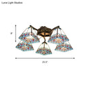 DecorBites™ Tiffany Stained Glass Ceiling Light with 5 Scalloped Heads in Antique Bronze - Perfect for Bedroom