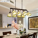 DecorBites™ Tiffany Style Beige Conical Island Lighting Fixture - 8-Light Stainless Glass Hanging Lamp for Dining Room