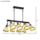 DecorBites™ Tiffany Style Beige Conical Island Lighting Fixture - 8-Light Stainless Glass Hanging Lamp for Dining Room