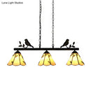DecorBites™ Tiffany Style Cone Stainless Glass Island Lighting: Stylish 3-Light Beige Chandelier with Bird Accent