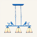 DecorBites™ Tiffany Style Conic Island Pendant Light - Stainless Glass with Bird Decoration