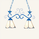DecorBites™ Tiffany Style Island Pendant Light - 2 Lights, Black/Blue/White, Cone Glass, Stainless Steel, Perfect for Kitchen Ceiling