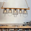 Industrial wood and black metal 5 light island pendant dining room