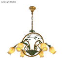 DecorBites™ Traditional Floral Ceiling Chandelier - White/Yellow/Purple Glass - 6 Hanging Light Heads