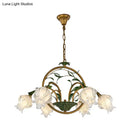 DecorBites™ Traditional Floral Ceiling Chandelier - White/Yellow/Purple Glass - 6 Hanging Light Heads