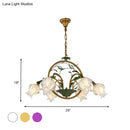 DecorBites™ Traditional Floral Ceiling Chandelier - White/Yellow/Purple Glass - 6 Hanging Light Heads
