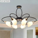 DecorBites™ Traditional Oval White Glass Semi Flush Mount Ceiling Light with 6/8 Lights - Black Finish for Living Room