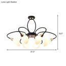 DecorBites™ Traditional Oval White Glass Semi Flush Mount Ceiling Light with 6/8 Lights - Black Finish for Living Room