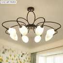 DecorBites™ Traditional Oval White Glass Semi Flush Mount Ceiling Light with 6/8 Lights - Black Finish for Living Room
