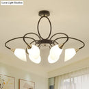 DecorBites™ Traditional Oval White Glass Semi Flush Mount Ceiling Light with 6/8 Lights - Black Finish for Living Room