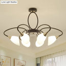 DecorBites™ Traditional Oval White Glass Semi Flush Mount Ceiling Light with 6/8 Lights - Black Finish for Living Room