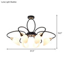 DecorBites™ Traditional Oval White Glass Semi Flush Mount Ceiling Light with 6/8 Lights - Black Finish for Living Room